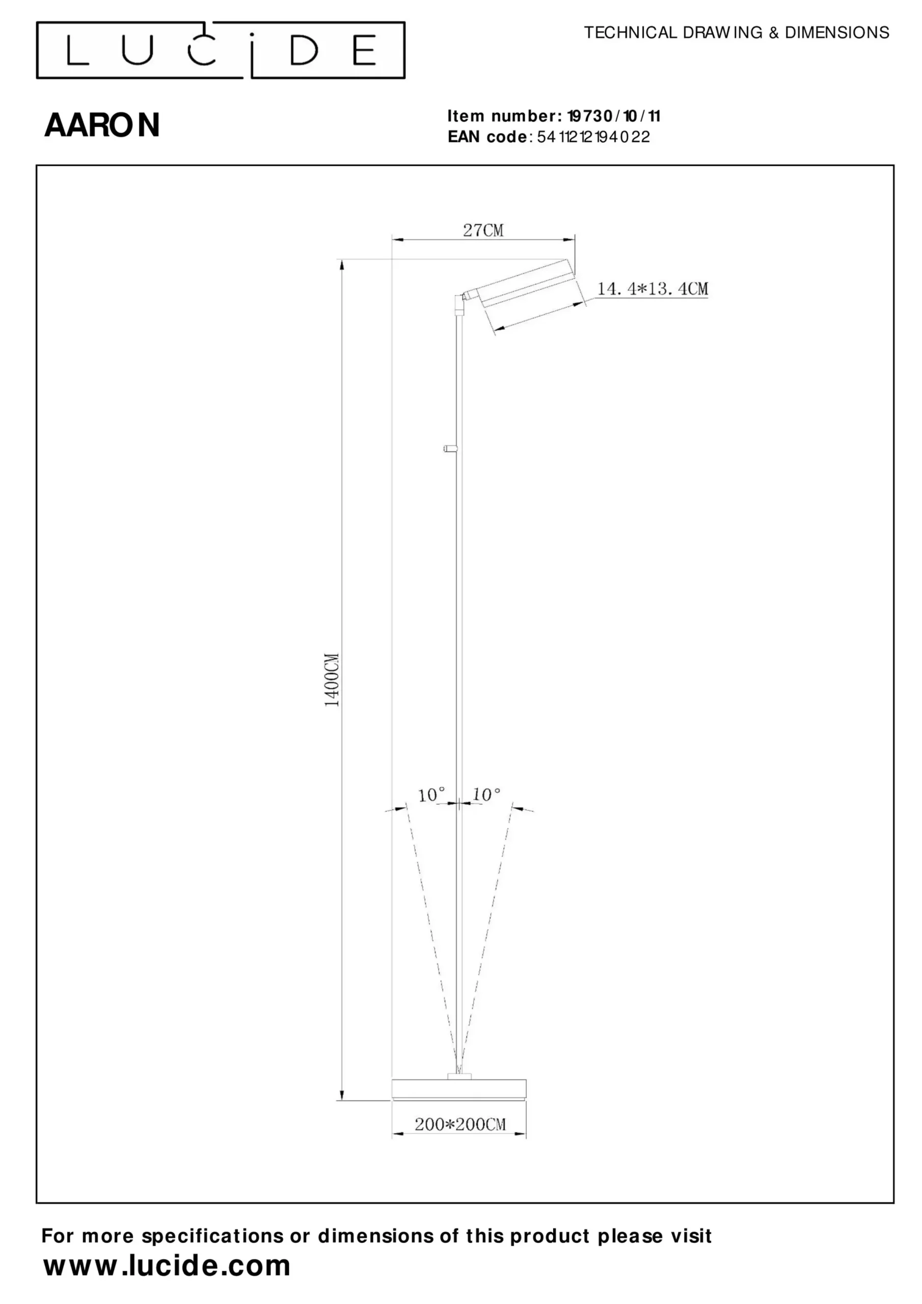 AARON - Leeslamp - LED Dimb. - CCT - 1x12W 2700K/4000K - Chroom*Lucide New