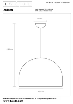 AKRON - Hanglamp - Ø 50 cm - 1xE27 - Mat Goud / Messing*Lucide Discount