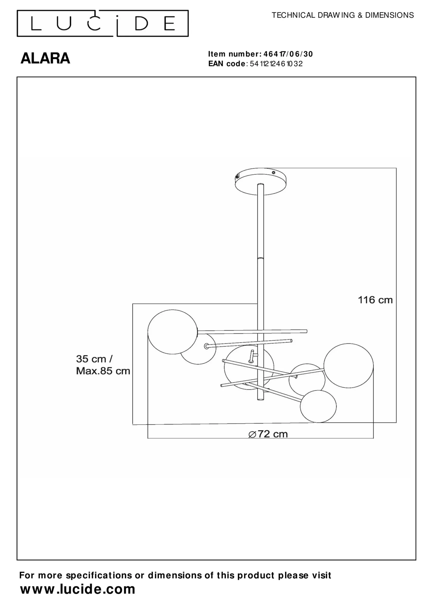 ALARA - Hanglamp - Ø 72 cm - LED - G4 - 6x1,5W 2700K - Zwart*Lucide Best Sale