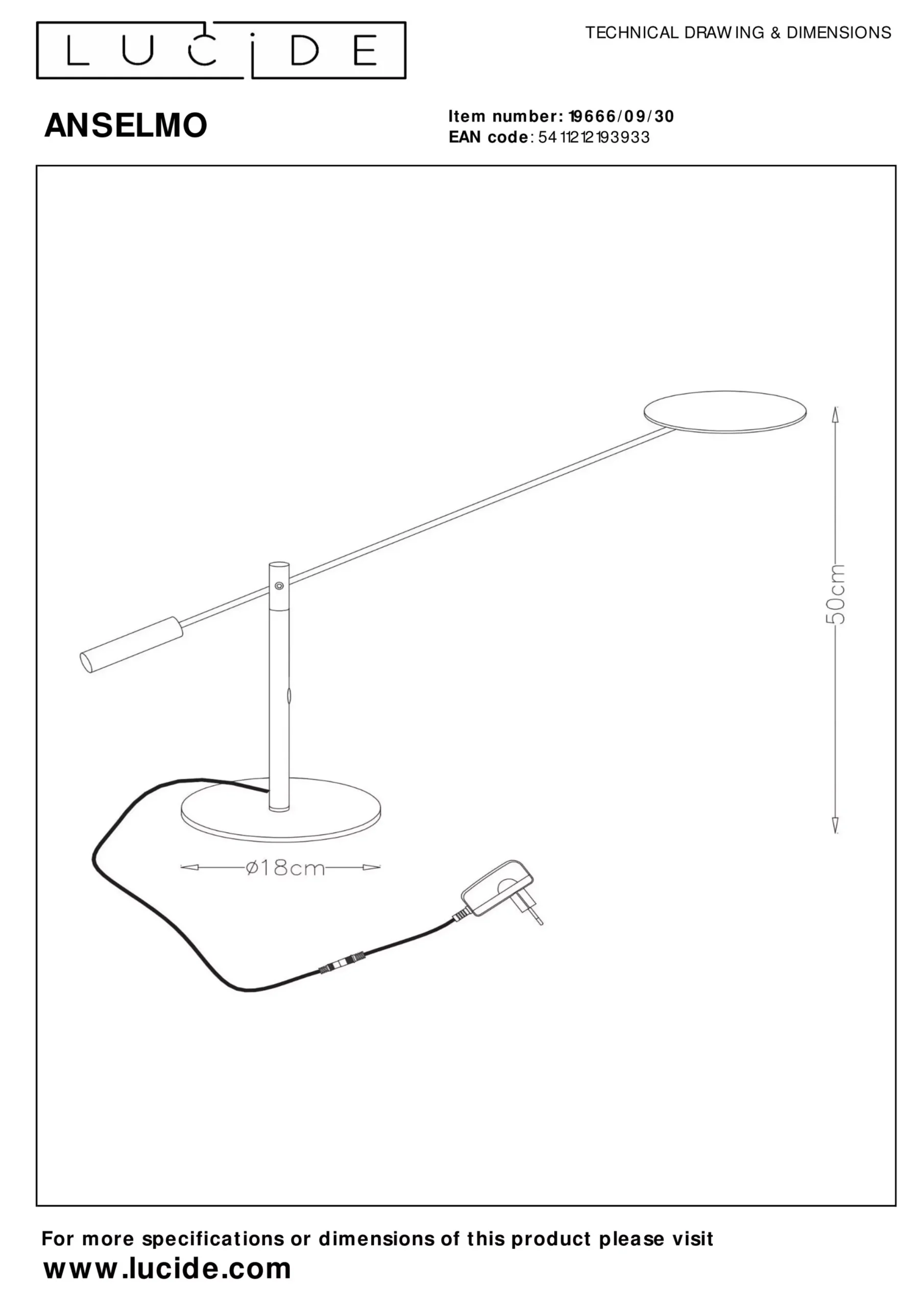 ANSELMO - Bureaulamp - Ø 18 cm - LED Dimb. - 1x9W 3000K - Zwart*Lucide Flash Sale
