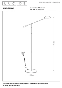 ANSELMO - Leeslamp - Ø 25 cm - LED Dimb. - 1x9W 3000K - Zwart*Lucide Hot