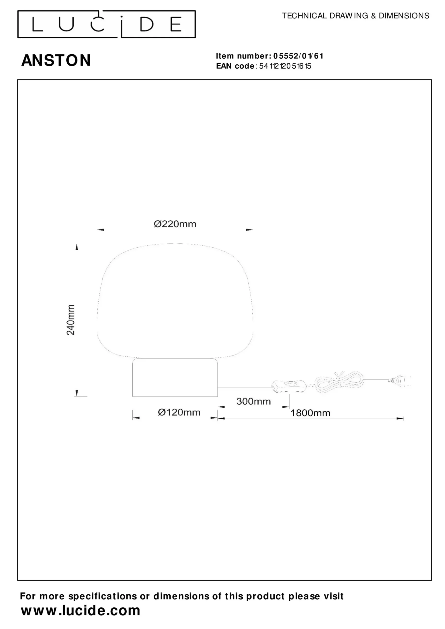 ANSTON - Tafellamp - 1xE14 - Opaal*Lucide Discount