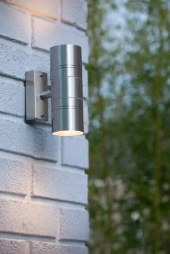ARNE-LED - Wandlamp Binnen/Buiten - Ø 6,3 cm - LED - GU10 - 2x5W 2700K - IP44 - Mat chroom*Lucide Cheap