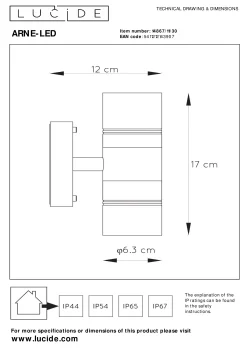 ARNE-LED - Wandspot / Wandlamp Binnen/Buiten - Ø 6,3 cm - LED - GU10 - 2x5W 2700K - IP44 - Zwart*Lucide Clearance