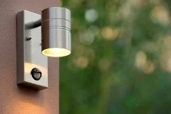 ARNE-LED IR - Wandspot / Wandlamp Binnen/Buiten - Ø 6,3 cm - LED - GU10 - 1x5W 2700K - IP44 - Beweging & dag/nacht sensor - Mat chroom*Lucide Sale