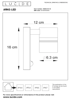 ARNE-LED IR - Wandspot / Wandlamp Binnen/Buiten - Ø 6,3 cm - LED - GU10 - 1x5W 2700K - IP44 - Beweging & dag/nacht sensor - Mat chroom*Lucide Sale