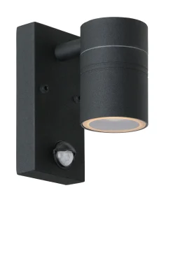 ARNE-LED IR - Wandspot / Wandlamp Binnen/Buiten - Ø 6,3 cm - LED - GU10 - 1x5W 2700K - IP44 - Beweging & dag/nacht sensor - Zwart*Lucide Online