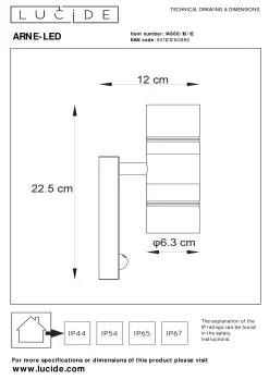 ARNE-LED IR - Wandspot / Wandlamp Binnen/Buiten - Ø 6,3 cm - LED - GU10 - 2x5W 2700K - IP44 - Beweging & dag/nacht sensor - Mat chroom*Lucide Best Sale