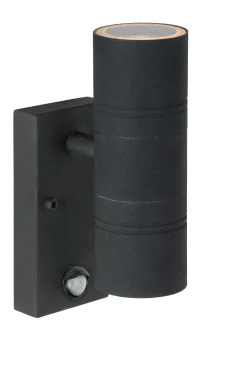 ARNE-LED IR - Wandspot / Wandlamp Binnen/Buiten - Ø 6,3 cm - LED - GU10 - 2x5W 2700K - IP44 - Beweging & dag/nacht sensor - Zwart*Lucide Sale