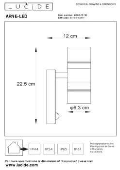 ARNE-LED IR - Wandspot / Wandlamp Binnen/Buiten - Ø 6,3 cm - LED - GU10 - 2x5W 2700K - IP44 - Beweging & dag/nacht sensor - Zwart*Lucide Sale