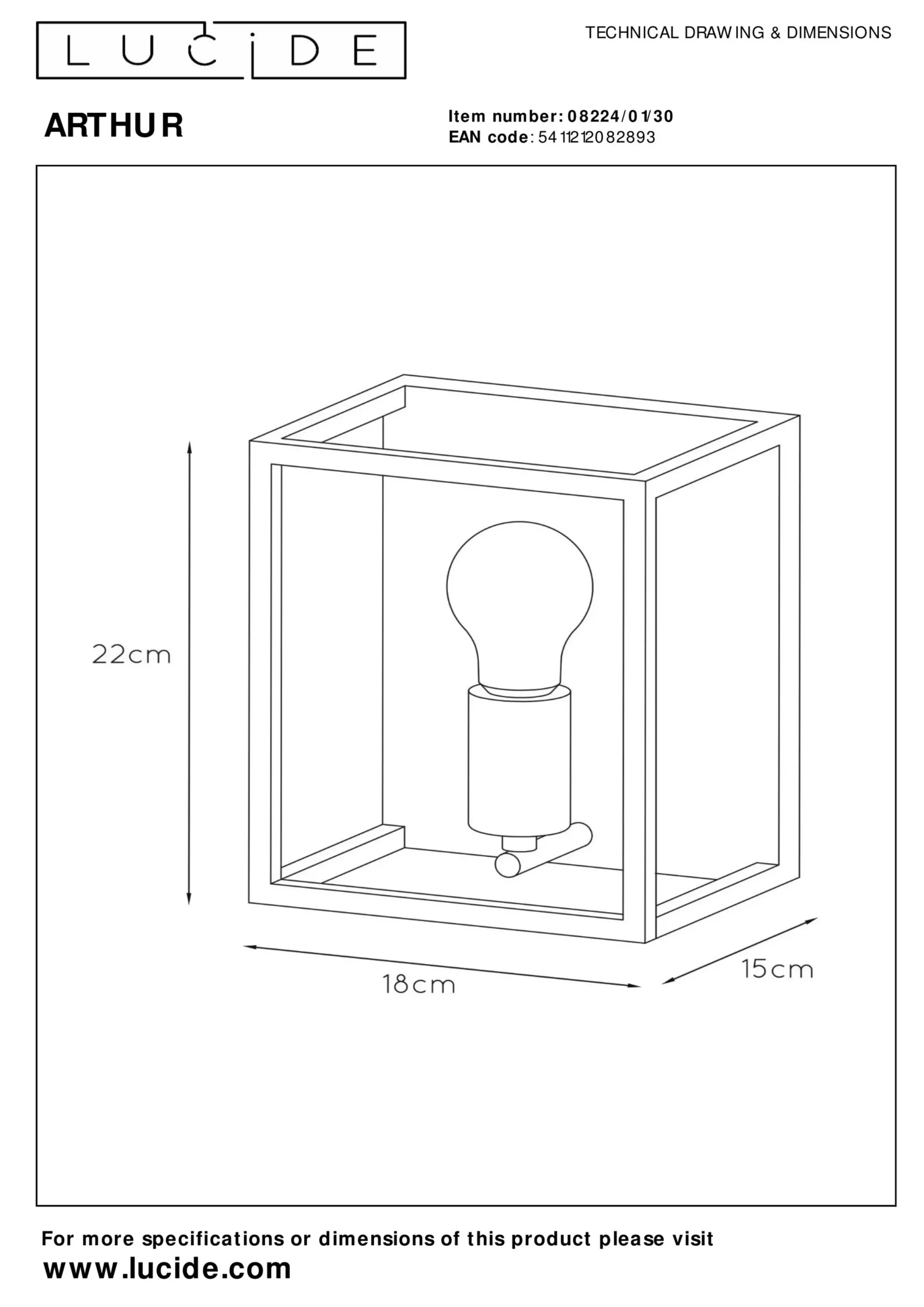 ARTHUR - Wandlamp - 1xE27 - Zwart*Lucide Sale