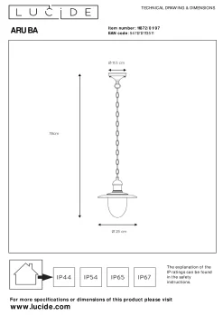 ARUBA - Hanglamp Binnen/Buiten - Ø 25 cm - 1xE27 - IP44 - Roest bruin*Lucide Online