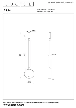 ASJA - Oplaadbare Wandspot / Wandlamp - Accu/Batterij - LED 3 StepDim - 1x3W 2700K - Zwart*Lucide Fashion