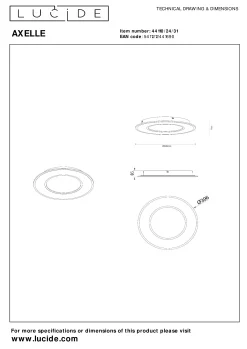 AXELLE - Plafonnière - Ø 39,6 cm - LED 3 StepDim - 1x24W 2700K - Wit*Lucide Cheap