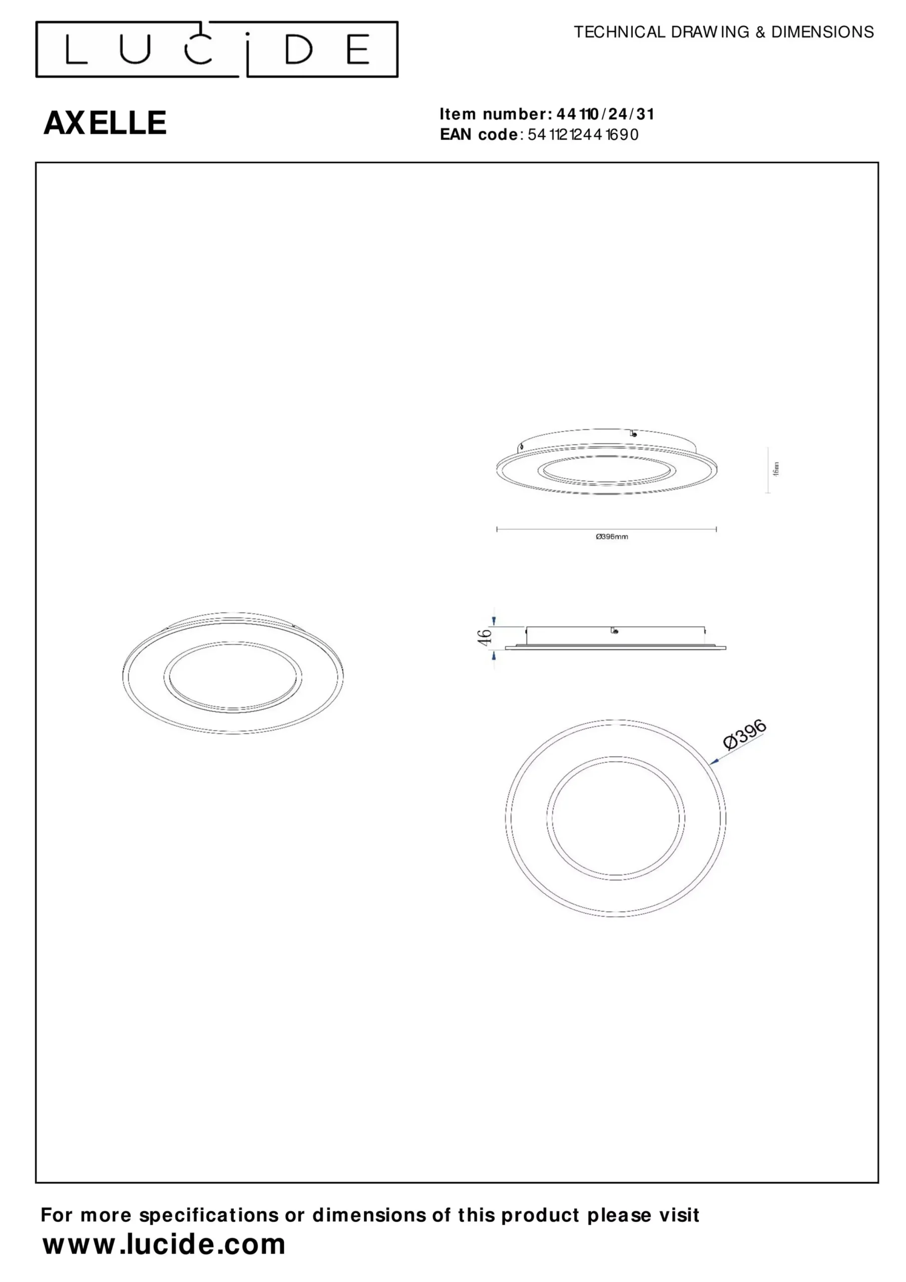 AXELLE - Plafonnière - Ø 39,6 cm - LED 3 StepDim - 1x24W 2700K - Wit*Lucide Cheap