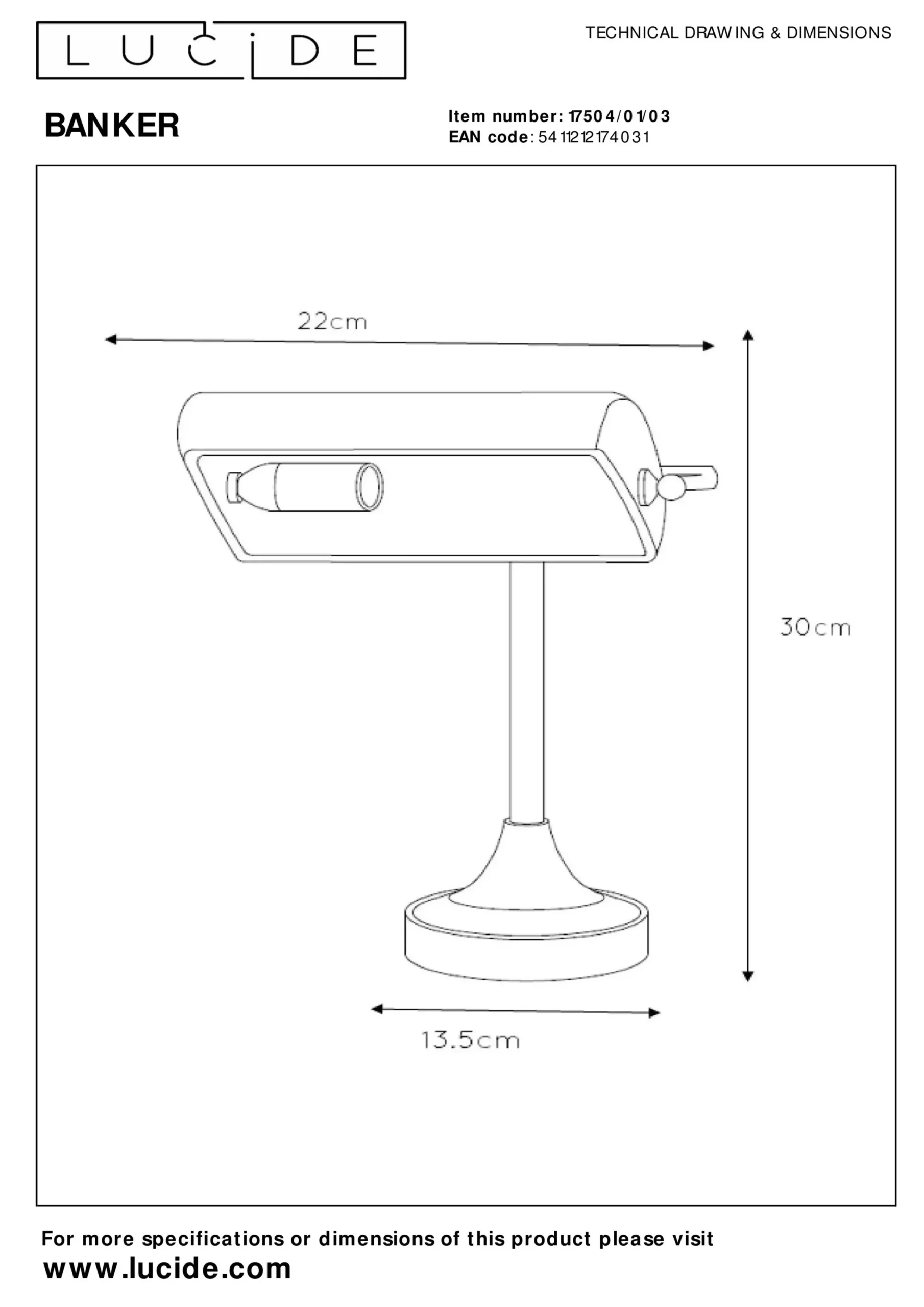 BANKER - Bureaulamp - 1xE14 - Brons*Lucide New