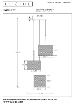 BASKETT - Hanglamp - 3xE27 - Zwart*Lucide Flash Sale