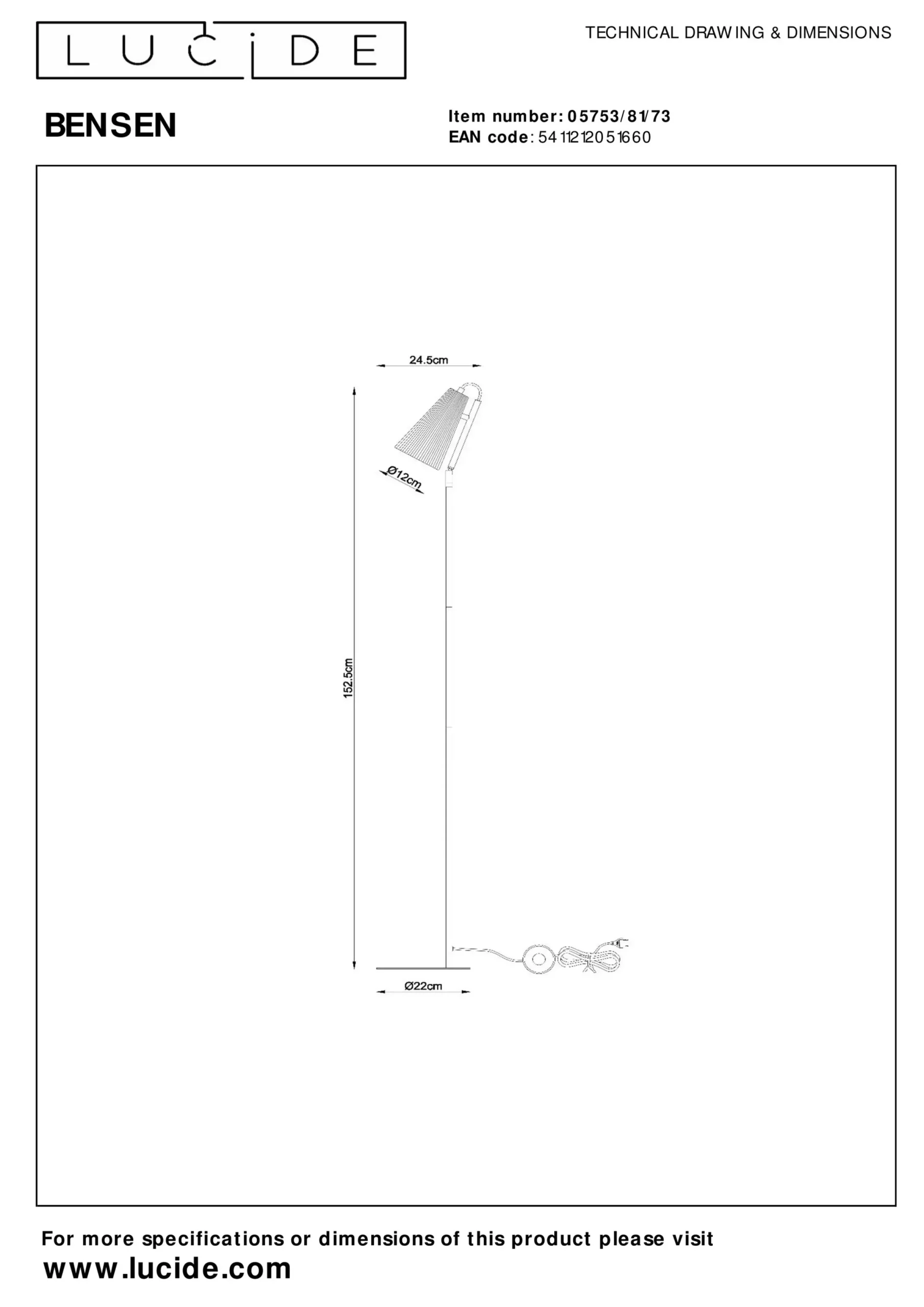 BENSEN - Vloerlamp - 1xE14 - Naturel*Lucide Outlet