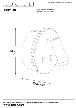 BENTJER - Bedlamp / Wandlamp - Ø 14 cm - LED - 3000K - Wit*Lucide Flash Sale
