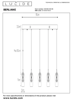 BERLIANE - Hanglamp - LED Dimb. - 5x4W 2700K - Transparant*Lucide Hot