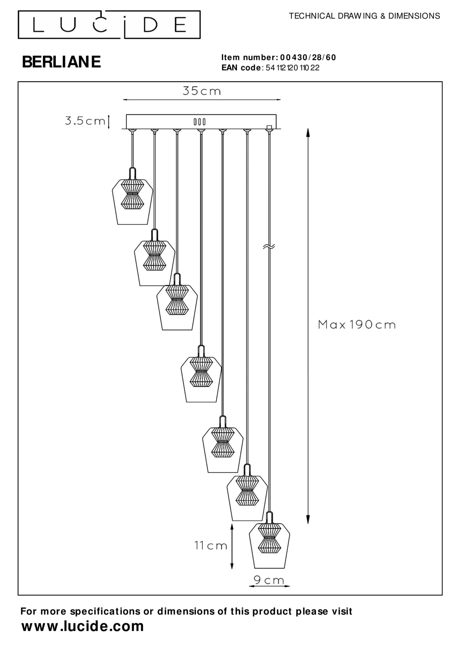 BERLIANE - Hanglamp - Ø 39 cm - LED Dimb. - 7x4W 2700K - Transparant*Lucide Cheap