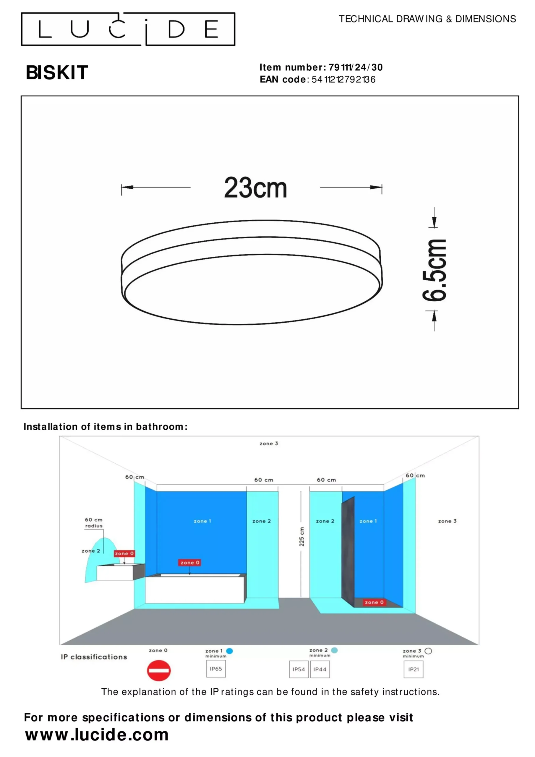 BISKIT - Plafonnière Badkamer - Ø 23 cm - LED - 1x12W 2700K - IP44 - Beweging & dag/nacht sensor - Zwart*Lucide Best