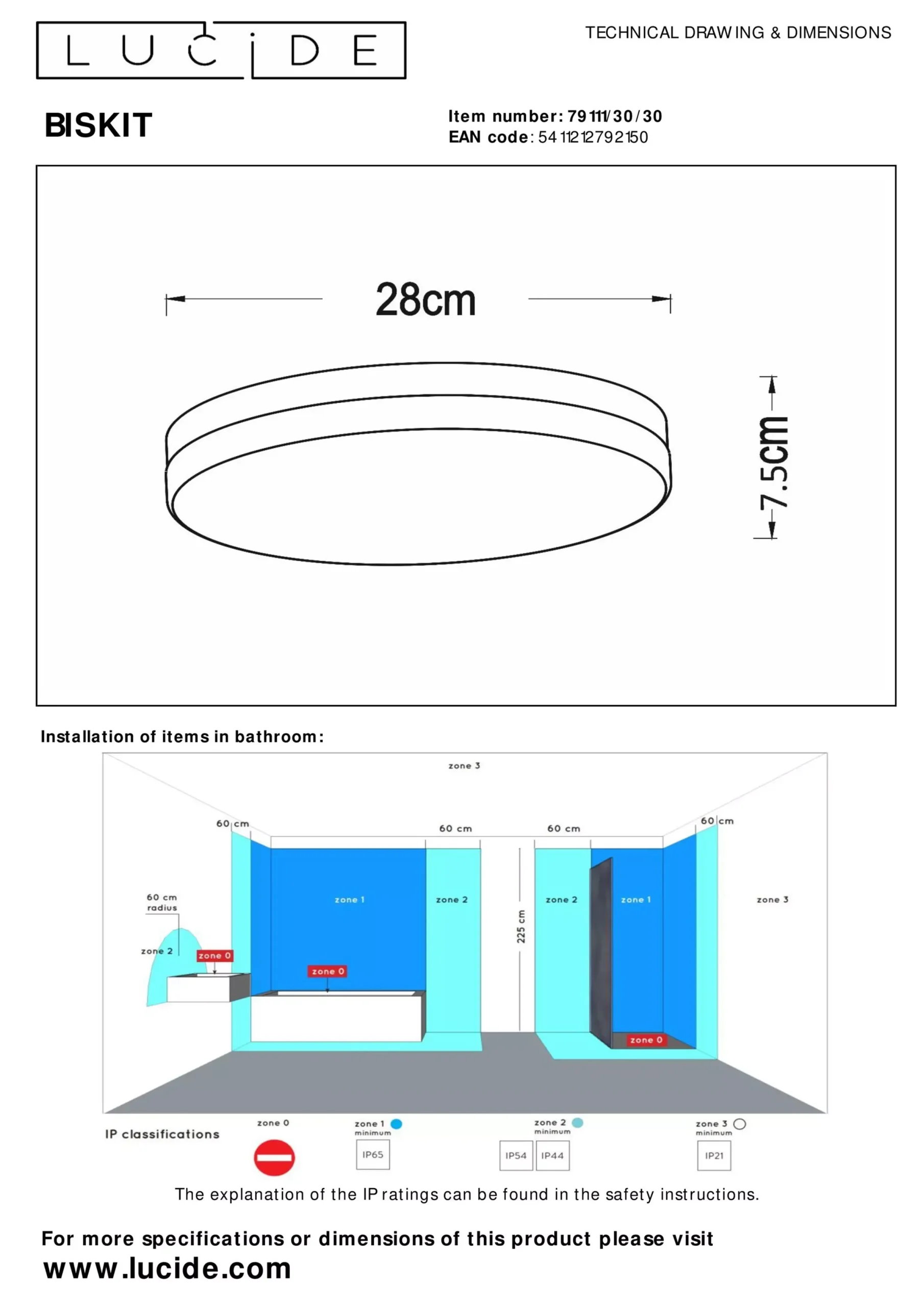 BISKIT - Plafonnière Badkamer - Ø 28 cm - LED - 1x18W 2700K - IP44 - Beweging & dag/nacht sensor - Zwart*Lucide Best