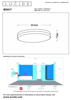 BISKIT - Plafonnière Badkamer - Ø 34,5 cm - LED - 1x24W 2700K - IP44 - Beweging & dag/nacht sensor - Wit*Lucide Sale