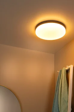 BISKIT - Plafonnière Badkamer - Ø 40 cm - LED - 1x36W 2700K - IP44 - Beweging & dag/nacht sensor - Zwart*Lucide Discount