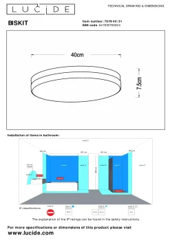 BISKIT - Plafonnière Badkamer - Ø 40 cm - LED - 1x36W 2700K - IP44 - Beweging & dag/nacht sensor - Wit*Lucide New