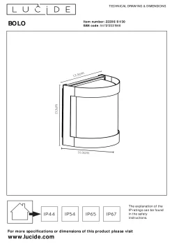 BOLO - Wandlamp Binnen/Buiten - 1xE27 - IP44 - Opaal*Lucide Discount