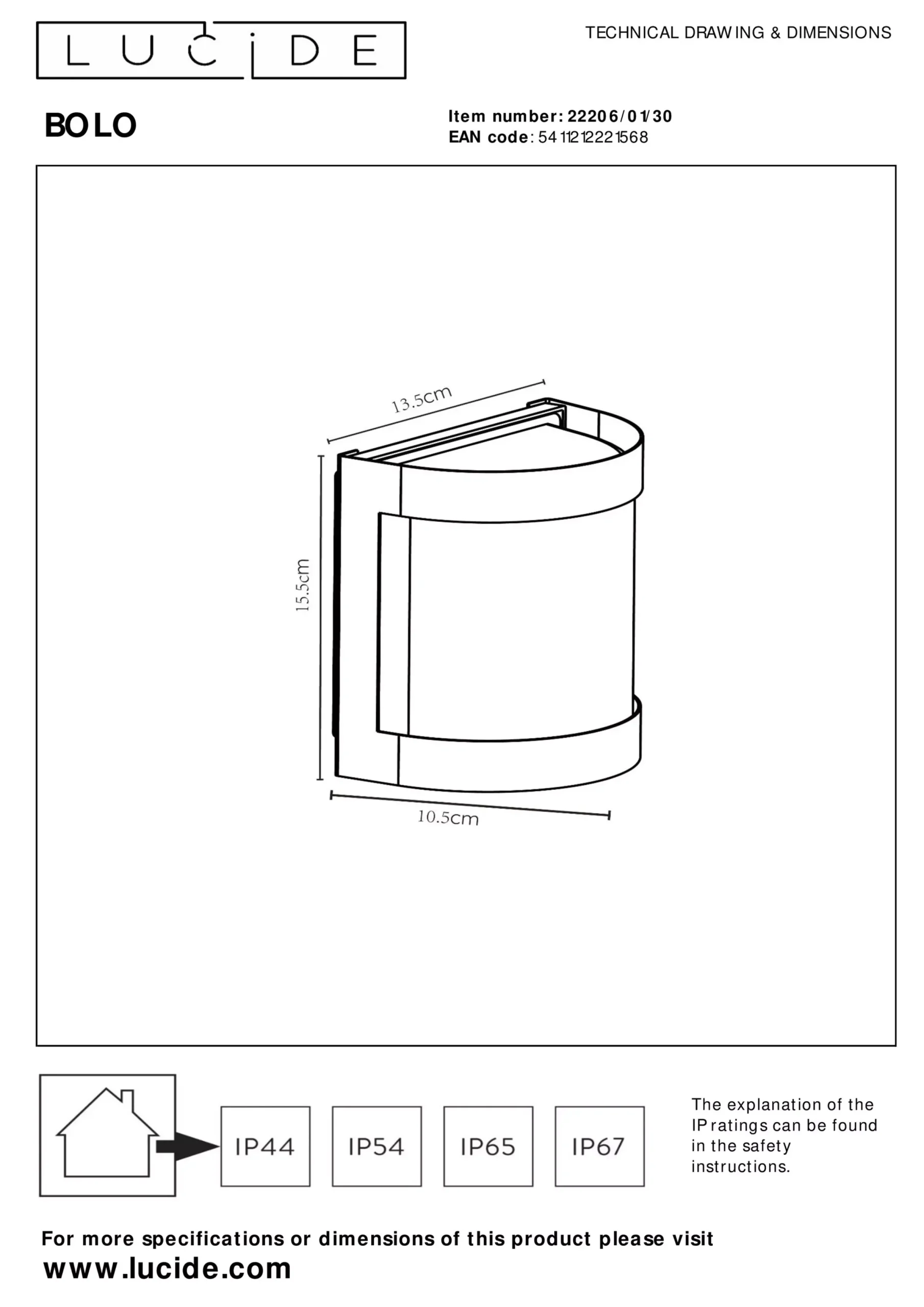 BOLO - Wandlamp Binnen/Buiten - 1xE27 - IP44 - Opaal*Lucide Discount