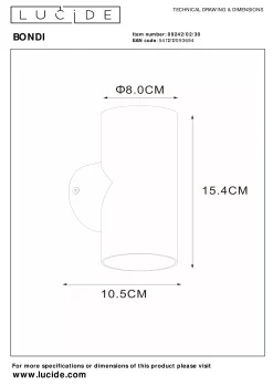 BONDI - Wandspot / Wandlamp - 2xGU10 - Zwart*Lucide Sale