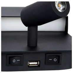 BOXER - Bedlamp / Wandlamp - LED - 3000K - Met USB oplaadpunt - Zwart*Lucide Cheap