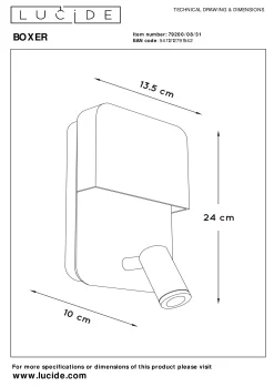 BOXER - Bedlamp / Wandlamp - LED - 3000K - Met USB oplaadpunt - Wit*Lucide Best