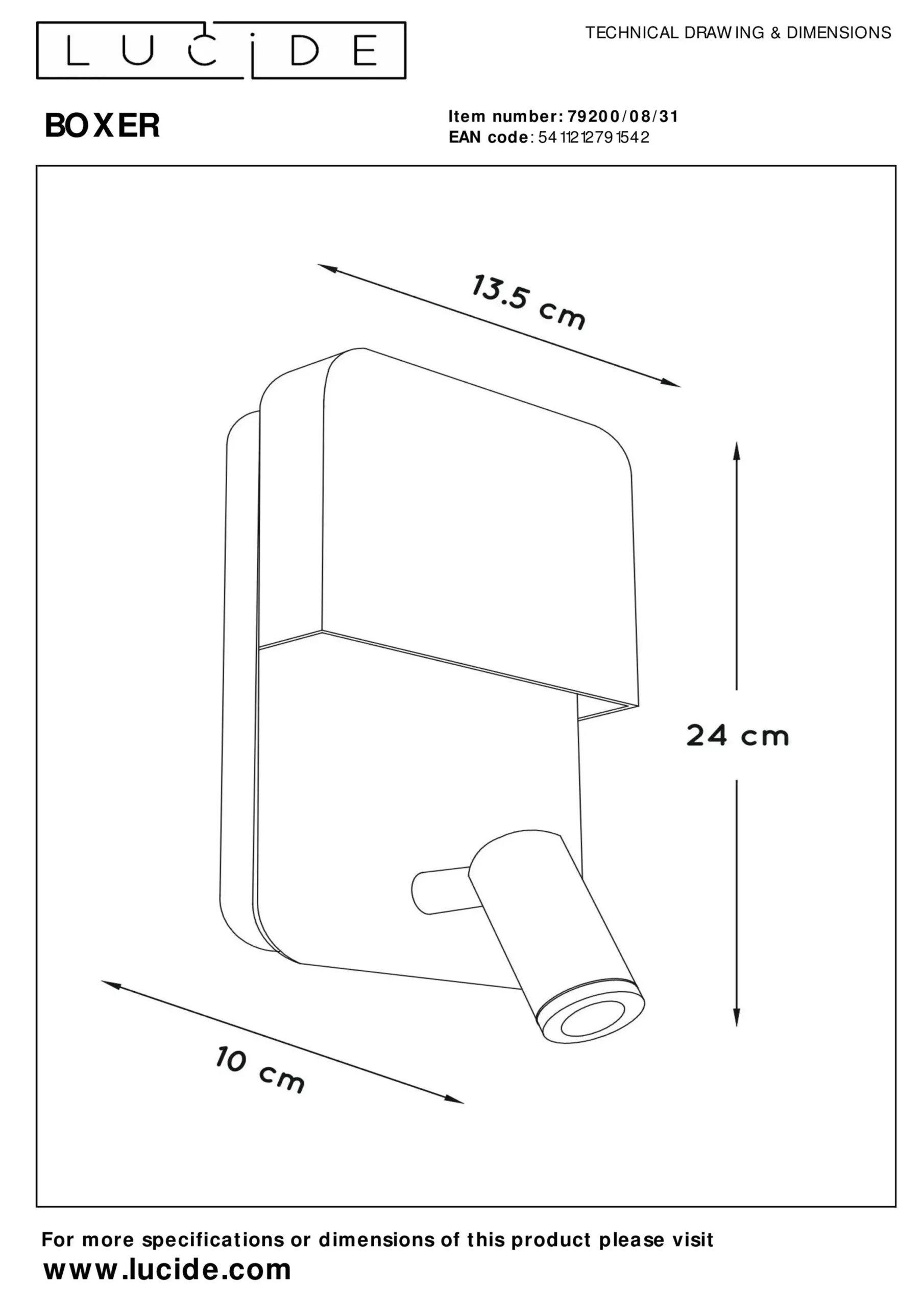 BOXER - Bedlamp / Wandlamp - LED - 3000K - Met USB oplaadpunt - Wit*Lucide Best