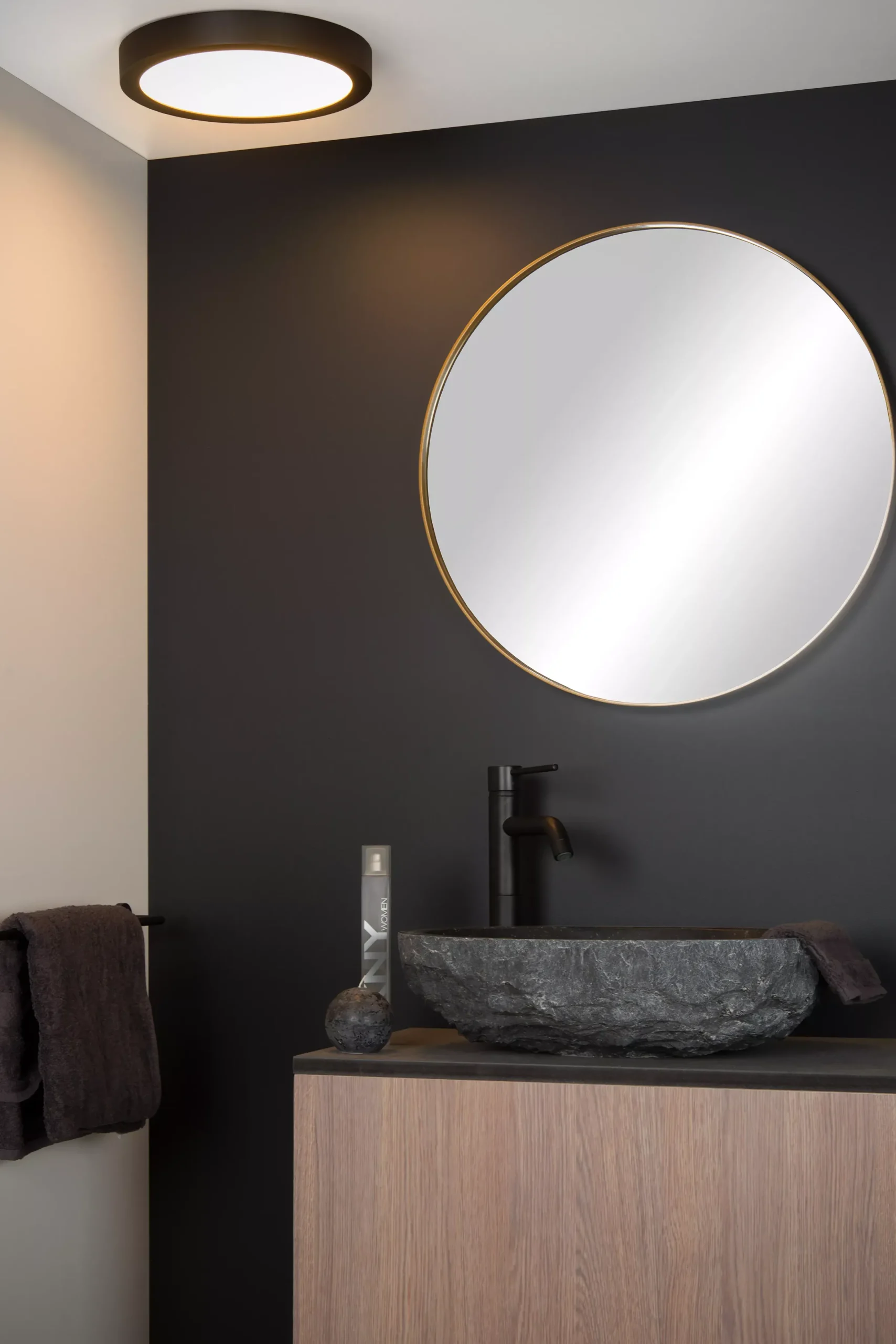 BRICE-LED - Plafonnière Badkamer - Ø 30 cm - LED Dimb. - 1x30W 3000K - IP44 - Zwart*Lucide Outlet