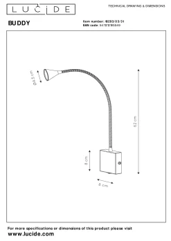 BUDDY - Bedlamp / Wandlamp - LED - 1x4W 4000K - Wit*Lucide Best