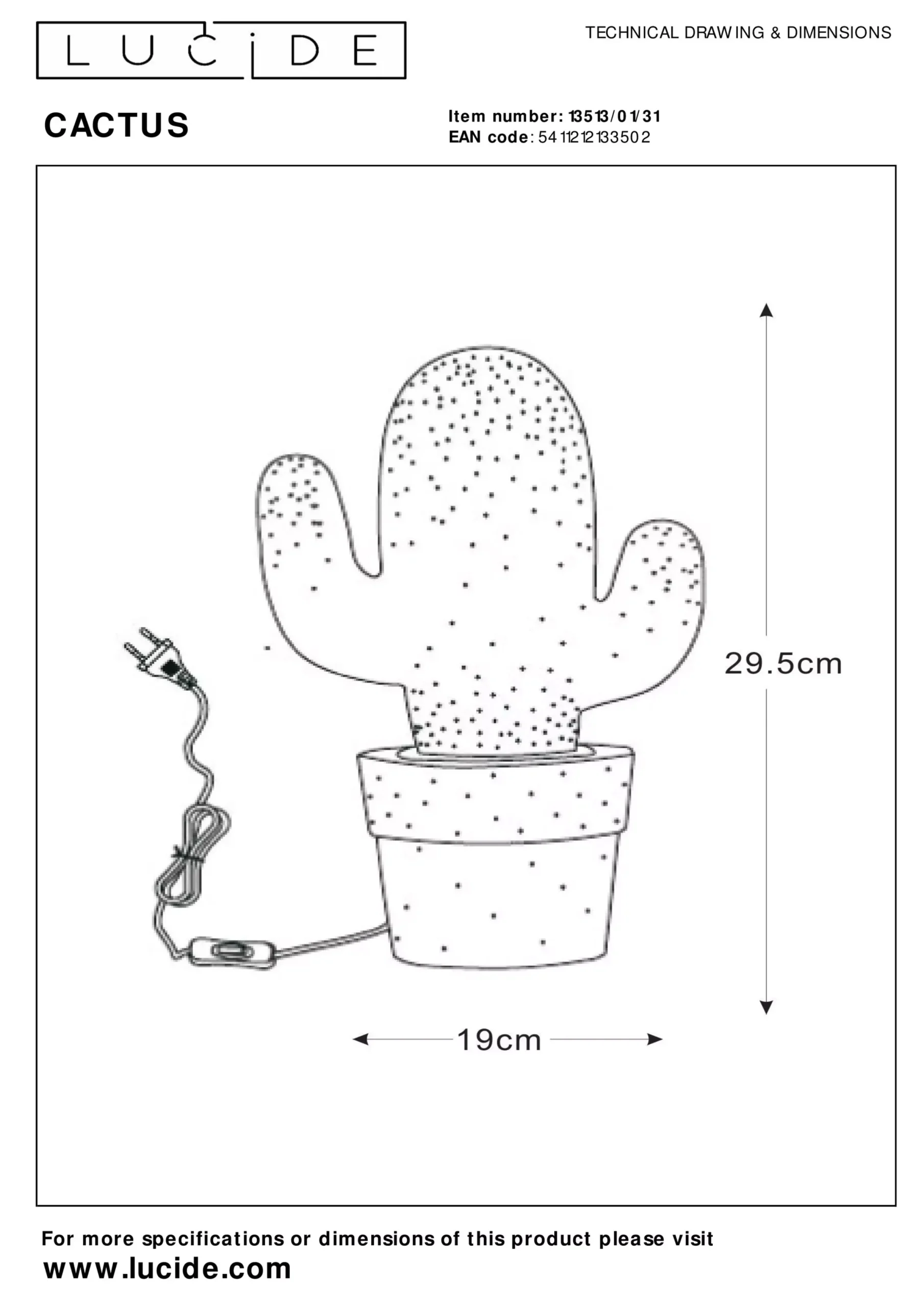 CACTUS - Tafellamp - 1xE14 - Wit*Lucide Store