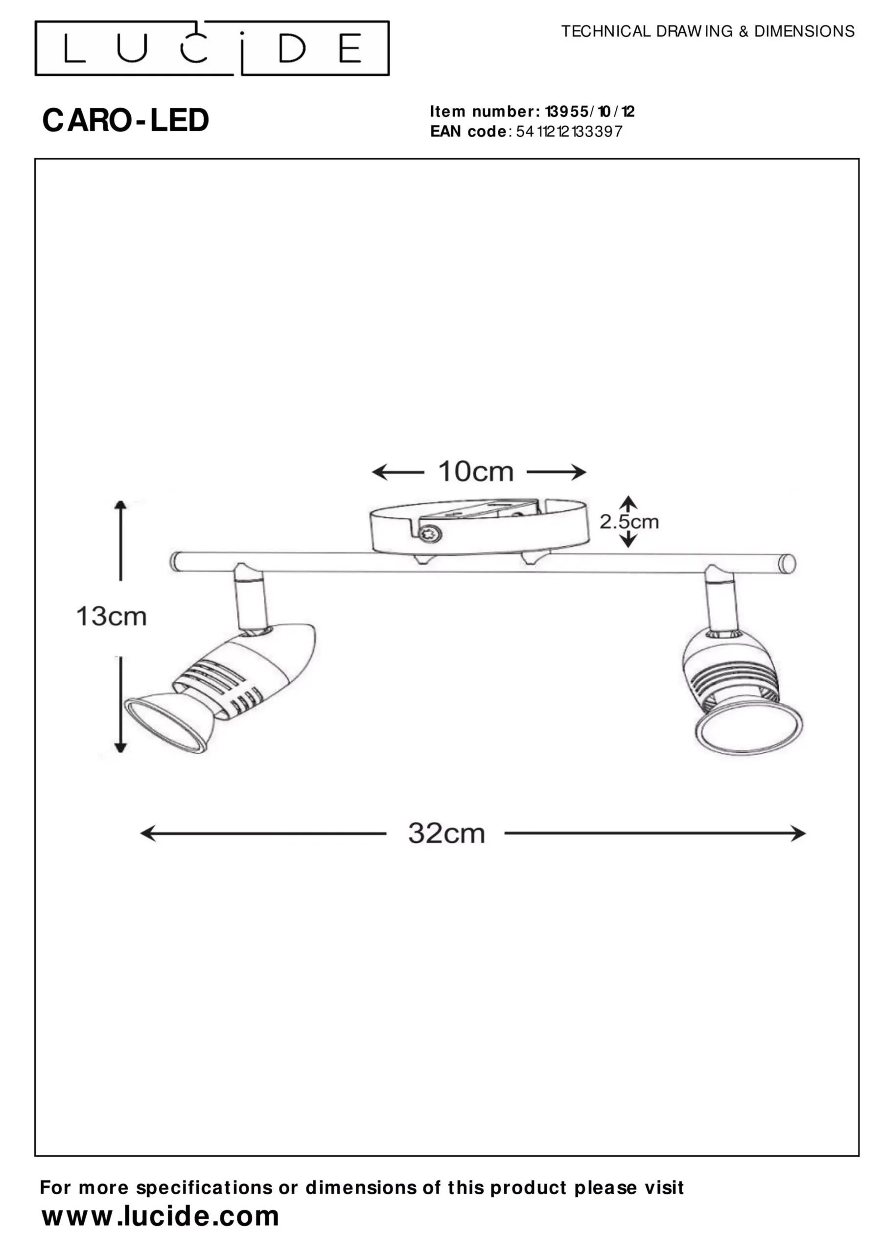 CARO-LED - Plafondspot - LED - GU10 - 2x5W 2700K - Mat chroom*Lucide New