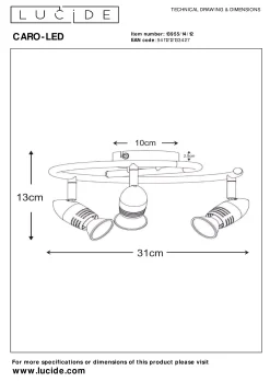 CARO-LED - Plafondspot - Ø 31 cm - LED - GU10 - 3x5W 2700K - Mat chroom*Lucide Discount