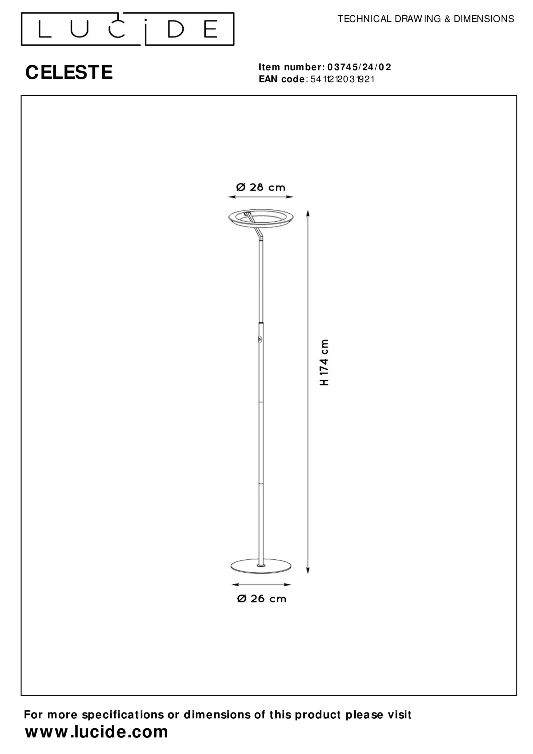 CELESTE - Vloerlamp - Ø 28 cm - LED Dimb. - 1x21W 2700K - Mat Goud / Messing*Lucide Flash Sale