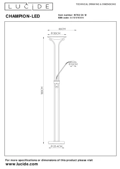 CHAMPION-LED - Leeslamp - Ø 30 cm - LED Dimb. - 3000K - Mat chroom*Lucide Cheap