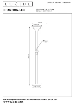 CHAMPION-LED - Leeslamp - Ø 30 cm - LED Dimb. - 3000K - Zwart*Lucide Outlet