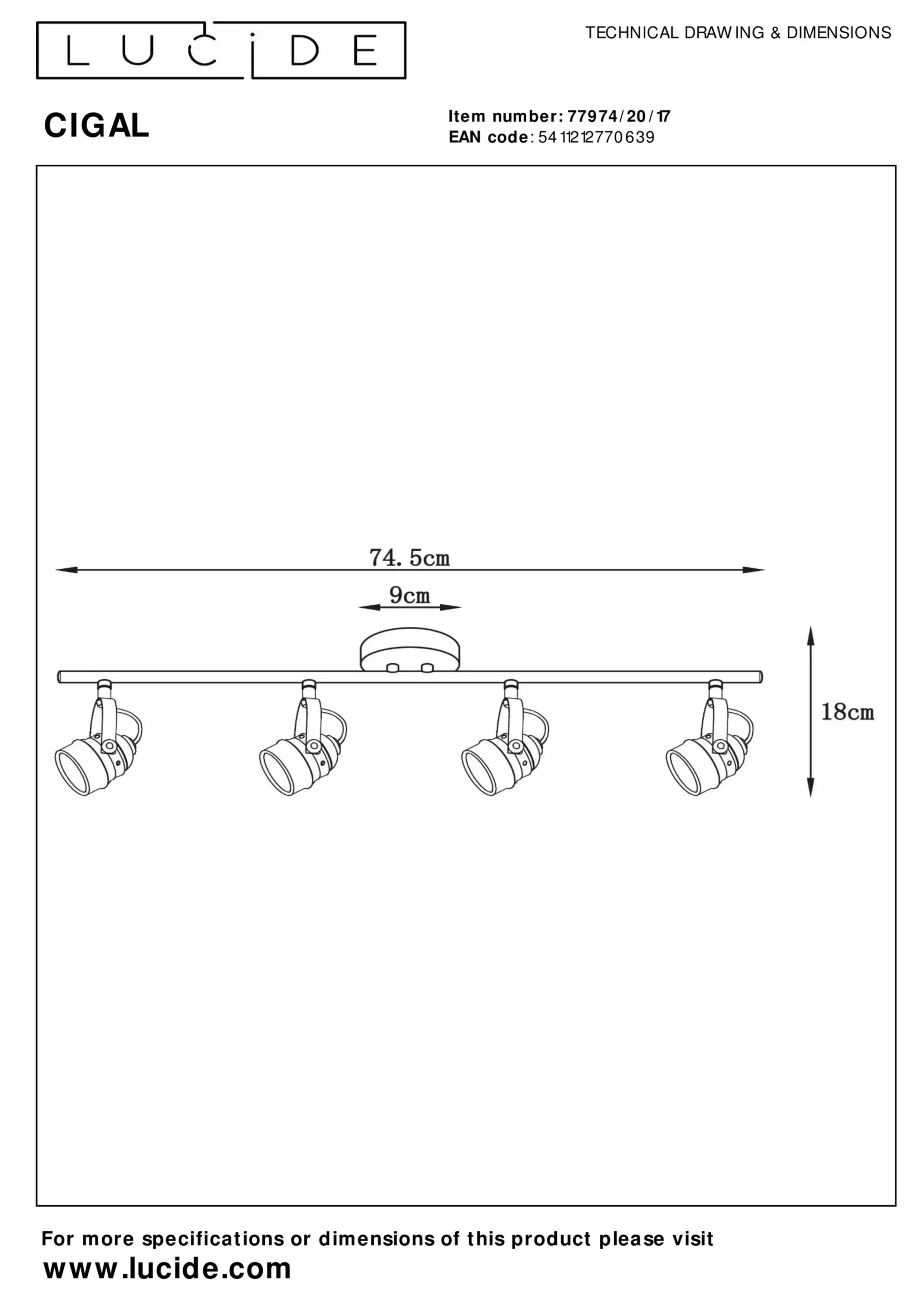 CIGAL - Plafondspot - LED - GU10 - 4x5W 2700K - Koper*Lucide Best