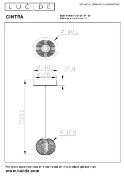 CINTRA - Hanglamp - Ø 14 cm - LED - 1x5,7W 2700K - Transparant*Lucide Clearance