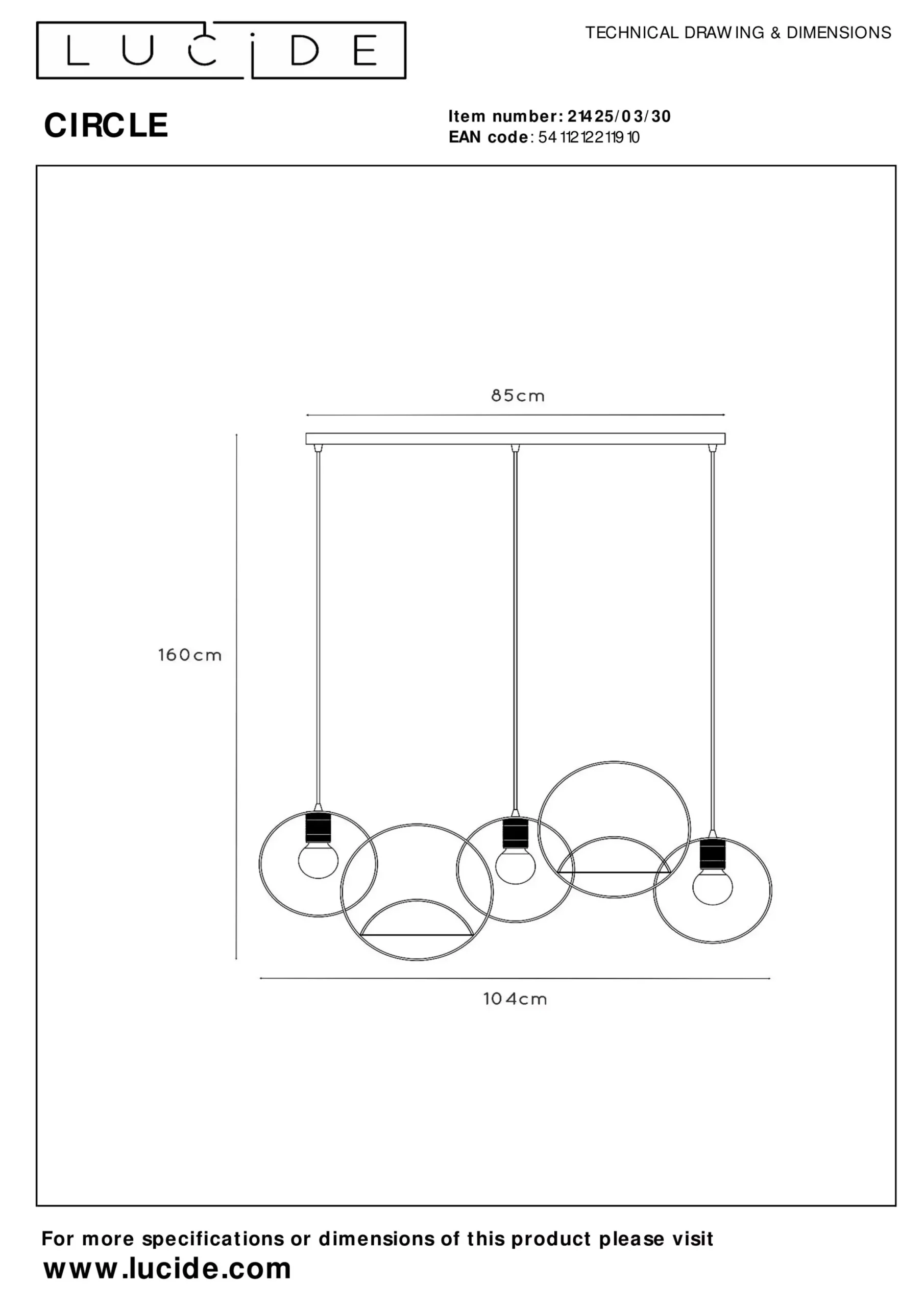 CIRCLE - Hanglamp - 3xE27 - Zwart*Lucide Best