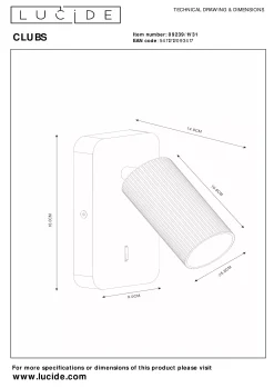 CLUBS - Bedlamp / Wandlamp - 1xGU10 - Wit*Lucide Sale