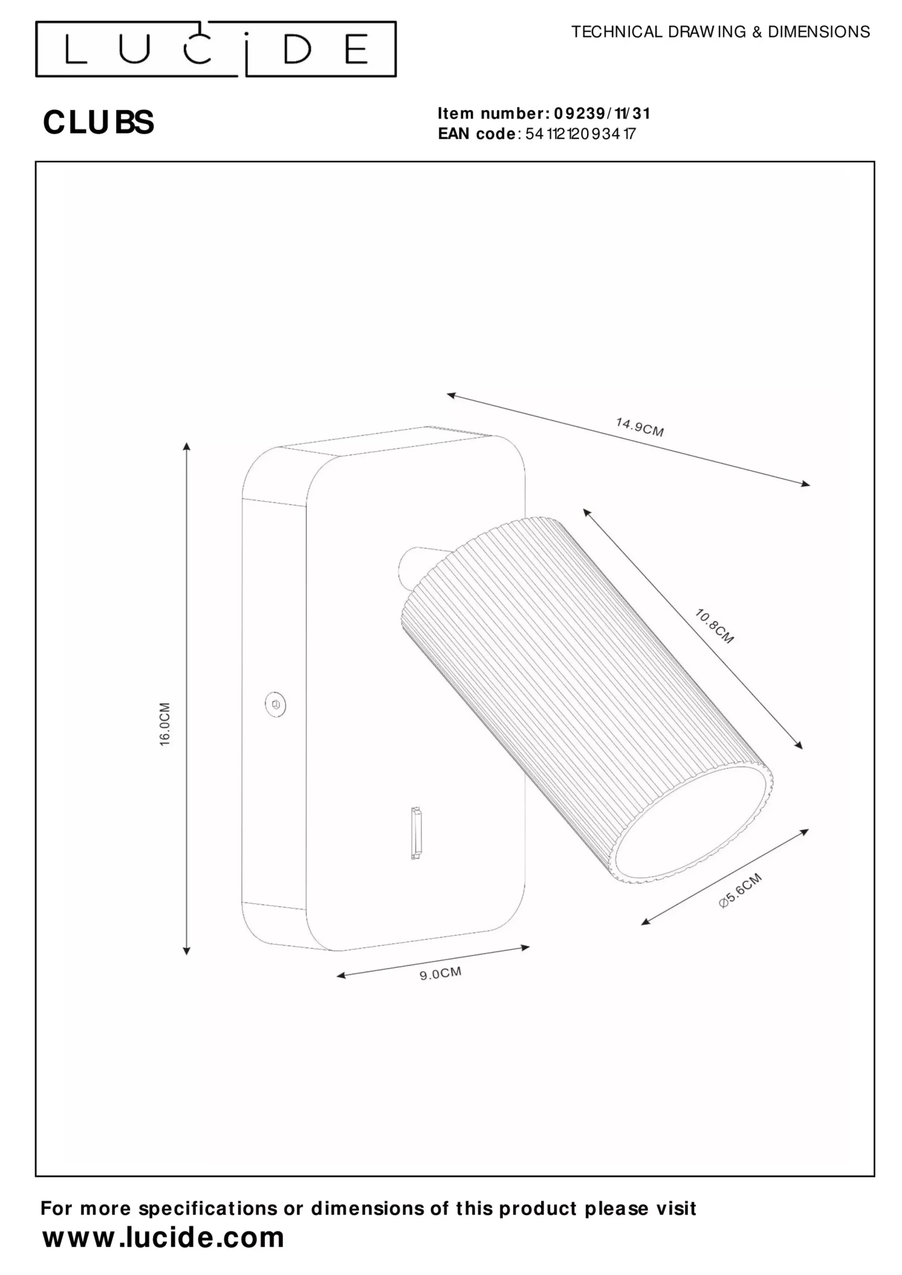 CLUBS - Bedlamp / Wandlamp - 1xGU10 - Wit*Lucide Sale