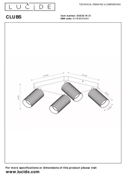 CLUBS - Plafondspot - 4xGU10 - Wit*Lucide Shop